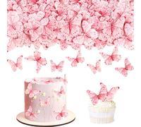 50Pcs Edible Butterfly Cupcake Toppers 3D Edible Butterfly Cake Topper Pink Butterfly Cupcake Decoration Picks Wedding Baby Shower Party Wedding Anniversary Birthday Party Cupcake Decoration
