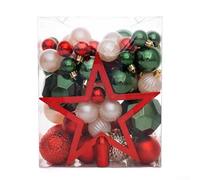 50pcs Electroplated Christmas Ball Set with Star Tree, Various Sized Plastic Ornaments for Use on Christmas Trees, Wreaths, Garlands and Tables (Colorful)