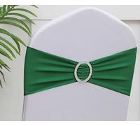 50pcs Emerald Green Spandex Chair Sashes for Wedding, Chair Bands with Buckles, Green Chairs Bows for Party Banquet Theme Event Decorations (50 Pieces, Dark Green)