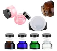 50Pcs Empty Glass Bottle Face Eye Cream Jars Lotion Containers Travel Pots With Black Lid Bottles Travel Packing Sample Vials Refillable Cosmetic Containers (green,15g)