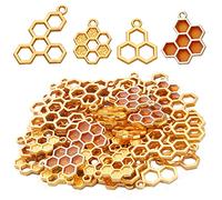 50pcs Enamel Honeycomb Charms Pendants Alloy Bee Honeycomb Open Back Bezel Pendant for Necklace Bracelet DIY Crafts Jewelry Making Accessories