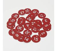 50Pcs Engraved Number Discs, 1-50 Plastic ID Number Tags Table Numbers Key Tags for Lockers Party Restaurants Clubs Hotel (Red)