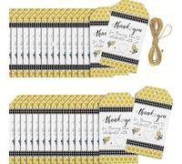 50Pcs European Bee Thank You Tags with String - Celebration Message, Bee Theme Gift Hang Tags for Baby Bridal Shower, 1st Birthday Party Favors