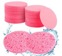 50Pcs Facial Sponges Pads Compressed Face Sponges Daily Cleansing, Natural Wood Pulp Cotton Face Washing Sponge Pads Exfoliating Face Sponge, Cosmetic Sponges for Makeup Removal Pink (2.5 Inch)