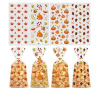 50Pcs Fall Cellophane Treat Bags Thanksgiving Goodie Bags Plastic Autumn Maple Leaves Pumpkin Pinecone Squirrel Candy Cookies Goodie Bag Falls Leaf Party Favor Gift Bag with Twist Ties (4 Styles)