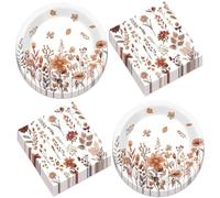 50Pcs Fall Floral Party Paper Plates Napkins Wildflower Party Supplies Autumn Floral Dessert Plates Supplies Watercolor Fall Theme Dinnerware Serves 25 Guests Baby Shower Birthday Wedding Decorations