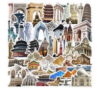 50Pcs Famous Landmark Stickers for Hydro Flask Laptop Water Bottle Luggage Bicycle Motorcycle Car Bumper Guitar Skateboard, Global Travel Map Decals for Kids Teens Men Women Boys Girls