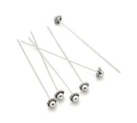 50pcs Fancy Decorative Head Pins Headpins 2.1 Inch Long Flower Artistic Design Antique Silver Headpins (0.7mm/21 Gauge) for DIY Craft Jewelry Making MC-W2