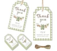 50Pcs Farmers Market Thank You Tags Locally Grown Baby Shower Party Favors Label Green Gingham Vegetable Bodysuit Gift Wrap Tags for Boys Girls Farmer's Market Baby Shower Gender Reveal Supplies