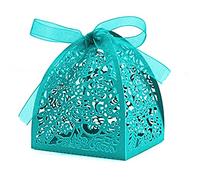 50Pcs Fashion Laser Cut Favor Boxes DIY Wedding Birthday Gift Candy Boxes with Ribbons (Skyblue)