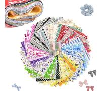 50pcs Fat Quarter Fabric Squares, 10 X 10 cm Squares Patchwork Fabric Bundles for Quilting, Multi-Color Mixed Precut Patchwork with Floral Pattern for Artcraft Sewing, Bag Making, Textile Painting