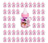 50Pcs Feeder Style Candy Bottle for Baby Shower, Mini Party Favors Fillable Candy Gift Box for Boy Girl Newborn Infant Baptism Christening Birthday Party Decoration(Pink)