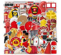 50Pcs Fire Fighting Hero Stickers Laptop Car Scrapbook Phone Skateboard Suitcase Luggage Bike Hero Stickers Vinyl Waterproof Aesthetic Personalised Stickers for Teens Boys Girls Adults Children