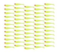 50PCS Fishing Lures, Soft Silicone Paddle Tail Swimbait, Slow Sinking Bass Trout Lures, Injured Baitfish Motion Design with Eyes for Freshwater Saltwater (Yellow Green) (Luminous Color) (Green)