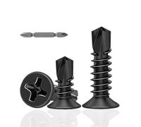 50Pcs Flat Head Self Tapping Screws,M4.2x16mm Self Drilling Screws for Sheet Metal, 410 Stainless Steel Self Tapping Screw, Black Oxide,with Screwdriver Key