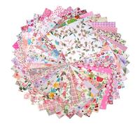50PCS Floral Cotton Fabric Squares Random Style - Pre-Cut 5x5 Inch Pink Fabric Quilting Squares for Sewing,Charm Packs for Quilting Assorted Patterns