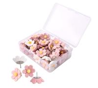 50pcs Flower Push Pins, 3 Colors Flower Decorative Thumbtacks Push Pins Reusable Thumb Tacks Pushpin for Cork Boards Photos Calendar Home Office (Pink, White, Lavender)