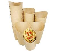 50pcs French Fry Holder Cups, 14oz Disposable Take-out Party Baking Waffle Paper Popcorn Boxes Charcuterie Cups Sandwich Ice Cream Holder for Wedding Birthday Party. (Brown)