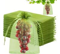 50Pcs Fruit Protection Bags 6x8 inch, White Fruit Net Bags, Small Mesh Netting Cover with Drawstring Protectors Pest Barrier for Mangoes Tomatoes Trees Veggies Garden (Green 50pcs)