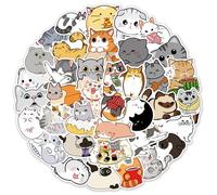 50pcs Funny Cat Stickers,Cartoon Cute Cat Stickers Travel Case Guitar Car Computer Waterproof Vinyl Kawaii Sticker