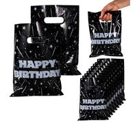 50pcs Galaxy Star Party Favor Bags, Space Theme Cartoon Birthday Gift Bags with Handles for Candy Cookies & Snacks Ideal for Christmas & Halloween Parties (Black)