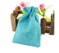 50pcs Gift Bag Vintage Style Natural Burlap Linen Travel Storage Pouch Jute Packing Bags christmas gift box(Lake blue,10x14cm linen)