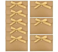 50pcs Gift Envelopes, Kraft Paper Vintage Envelopes with Ribbons, Money Cash Envelopes, Gift Folding Cards, Greeting Invitation Cards, for Valentine's Day, Mother's Day(Golden Ribbons)
