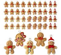 50Pcs Gingerbread Man Christmas Charms Pendants, Gingerbread Figurines Resin Charms Christmas Cookie Earring Necklace Bracelet Pendant Ornaments for Jewelry Making DIY Crafts Xmas Tree Decoration
