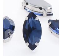 , 50pcs Glitter Leaf Crystal Rhinestones Hand Sew On Glass Stones Ornament Diamond Beads Dress DIY Crafts Claw Drill Accessories(Dark Blue,9x18mm50pcs)