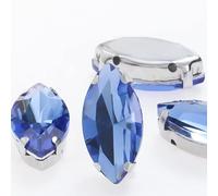 , 50pcs Glitter Leaf Crystal Rhinestones Hand Sew On Glass Stones Ornament Diamond Beads Dress DIY Crafts Claw Drill Accessories(Blue,7x15mm 50pcs)