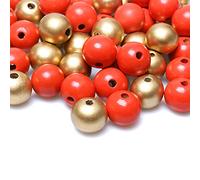 50Pcs Gold and Red Wood Round Beads 20mm Smooth Loose Beads Spacer Beading Supplies for Farmhouse Beads Garland Craft Home Decor (4mm Hole)