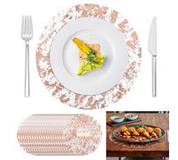 50Pcs Gold Foil Placemat 33cm Round Single Use Metallic Gold Foil Gauze Placemat Disposable Golden Chargers Luxurious Decor Metallic Dining Table Mats for Party Baptism Christmas(Rose gold)