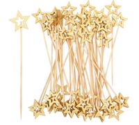 50PCS Gold Star Bamboo Cocktail Picks, 5.5 Inch Christmas Fancy Toothpicks for Appetizers, Long Decorative Cocktail Picks for Party Decoration, Appetizer Skewers for Charcuterie Sandwich Burgers Fruit