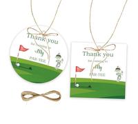 50pcs Golf Thank You Tags, Golf Sport Gift Tag with String for Baby Shower Party, Round Thank You Paper Tags for Birthday/Gender Reveal Party Favors