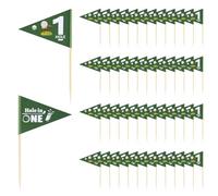 50pcs Golf Themed Toothpick Flags, Hole in One 1st Birthday Green Cocktail Picks Toothpick Flags for Food Mini Golf Flag Cupcake Toppers for Birthday Party Bar Food Decor