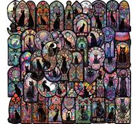 50pcs Gothic Black Cat Stickers Cute Cool Cartoon Animal Stickers for Water Bottle Laptop Luggage Scrapbook Car Skateboard Suitcase Helmet Bike,Vinyl Waterproof Decals for Teens Boys Adults