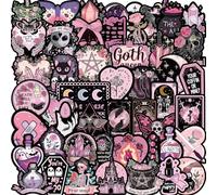 50PCS Gothic Stickers Waterproof Vinyl Skull Stickers Aesthetic Goth Book Stickers for Kindle Scrapbook Stickers Gothic Y2k Stickers Romantic Pink Stickers for Kindle Luggage Laptop Water Bottles