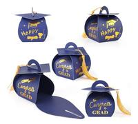 50pcs Graduation Cap Candy Box, Happy Graduation Gift Box Party Favors Congratulation Candy Case Delicate Party Decorations Favors for Guests (Dark Blue)