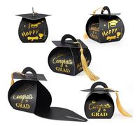50pcs Graduation Cap Candy Box, Happy Graduation Gift Box Party Favors Congratulation Candy Case Delicate Party Decorations Favors for Guests (Black)