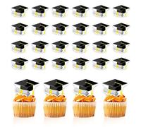 50PCS Graduation Hat Edible Cupcake Toppers Wafer Paper Class of 2025 Grad Cap Cupcake Picks for 2025 Graduation Theme Party Cake Decorations Supplies