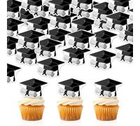 50PCS Graduation Hat Edible Cupcake Toppers Wafer Paper Class of 2025 Grad Cap Cupcake Picks for 2025 Graduation Theme Party Cake Decorations Supplies