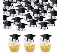 50PCS Graduation Hat Edible Cupcake Toppers Wafer Paper Class of 2025 Grad Cap Cupcake Picks for 2025 Graduation Theme Party Cake Decorations Supplies