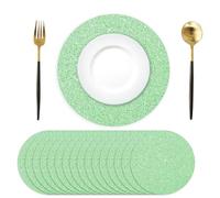 50PCS Green Glitter Paper Placemats Disposable 13.4 Inch Shiny Round Paper Place Mats Decorative Spring Green Table Mats for Birthday Wedding Christmas Party Decor Sparkle Dining Tableware
