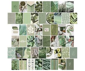 50PCS Green Grey Wall Art Collage Kit, Aesthetic Picture Indie Room Decor, Art Posters for Dorm Wall, Eye-care Print for VSCO Girls Boys, Aesthetic Photo Display for Green Color Lovers Bedroom