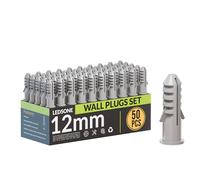 50Pcs Grey Wall Plugs Plasterboard, 12mm Raw Screw Plugs Plastic Fish Type Extension Raw Plugs Fixings for Masonry Effective Mounting of TV's Mirrors Screw