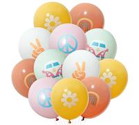 50Pcs Groovy Hippie Balloons Boho Latex Bulk Balloons, Birthday Party Hippy Theme Smile Faces For Birthday Theme Party for Boys Girls Retro Helium Air Different Pattern Party Decor Carnival Decoration