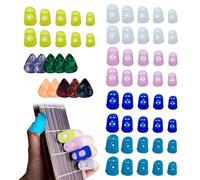 50pcs Guitar Silicone Finger Protector, Finger Picks for Acoustic Guitar, Finger Protectors for Guitar Players (White, light blue, dark blue, pink, yellow)