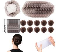 50PCS Hair Bun Nets with 40pcs U Shaped Hair Pins, Brown Invisible Bun Nets, Elastic Edge Mesh Ballet Bun Kit Hair Bun Maker for Women & Child Ballet, Stewardess, Nurse