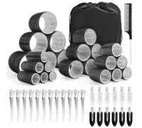 50PCS Hair Curlers Rollers, Self Grip Hair Rollers Set with 12 Duckbill Clips, 12 Radish Clip, Rat Tail Comb, Storage Bag for Long Medium Short Hair DIY Hairdressing (Black)