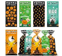 50Pcs Halloween Bags for Trick or Treating, Cellophane Bags with Tie, 5 Pattern, Loot Bag for Sweets, Popcorn, Biscuits, Goodies, Plastic Small Gift Bag for Kids Halloween Party Favor (5x11inch）